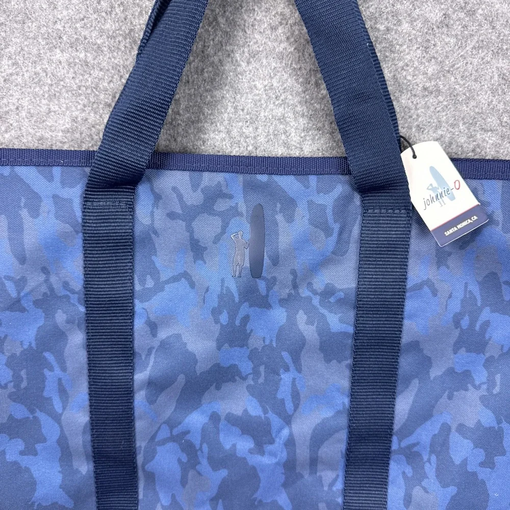 johnnie-O Blue Camo Canvas Zippered Tote Bag Navy Travel Beach Bag NWT